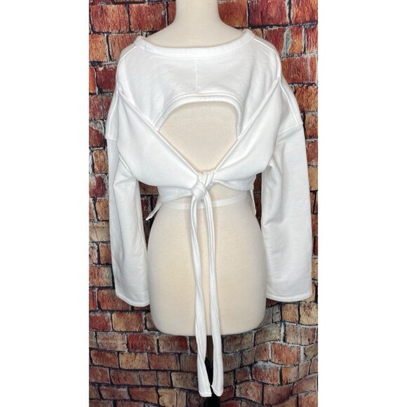 Fabletics Skye Tie Open Back Long Sleeve White Pullover Sweatshirt Women’s Small - Picture 4 of 6